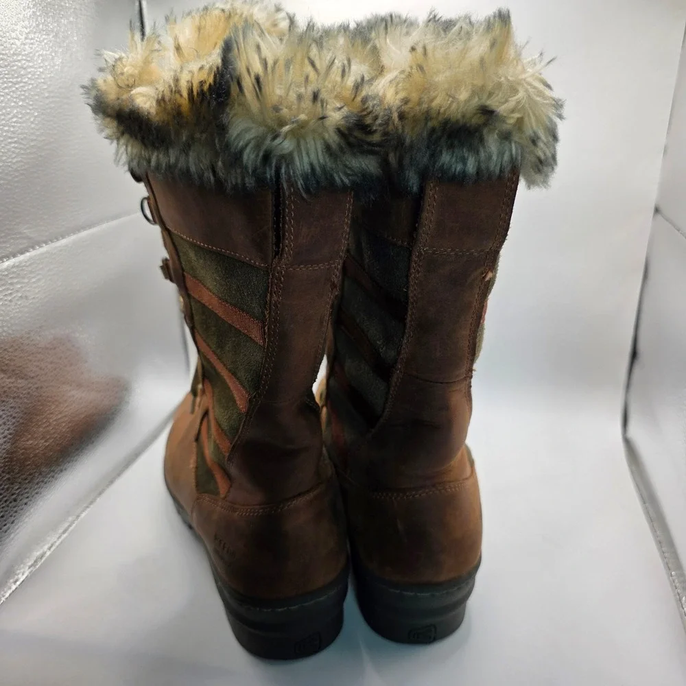 Keen Womens Wapato Boot Size 9.5 Tall Waterproof Brown Leather Lace Up Sherpa